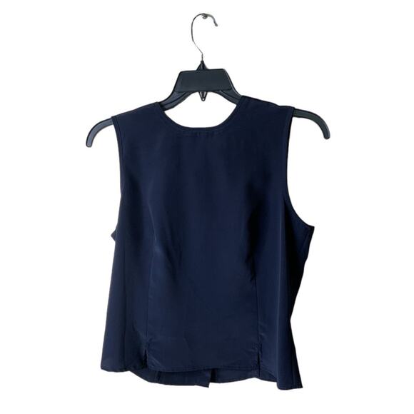 Karen Scott Shirt Women's Sz Medium Sleeveless Navy Blue Back Button Career Top - Picture 1 of 8